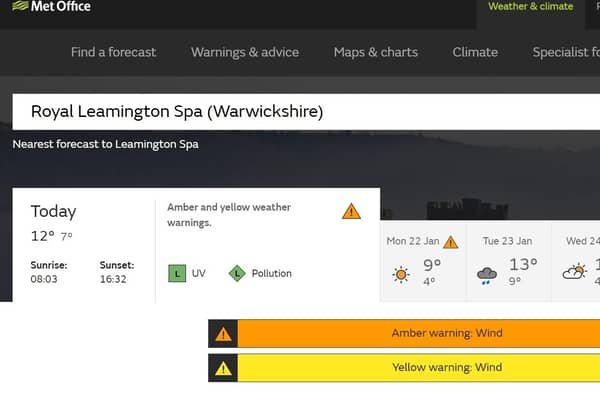 The storm warning for Warwickshire