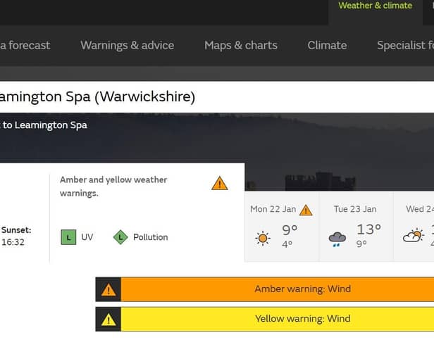 The storm warning for Warwickshire