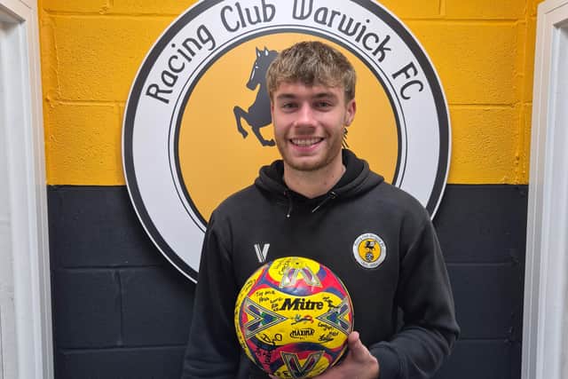 Hat-trick hero Archie Hamp with his matchball on Tuesday.