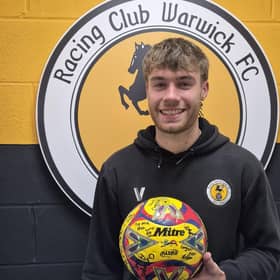 Hat-trick hero Archie Hamp with his matchball on Tuesday.