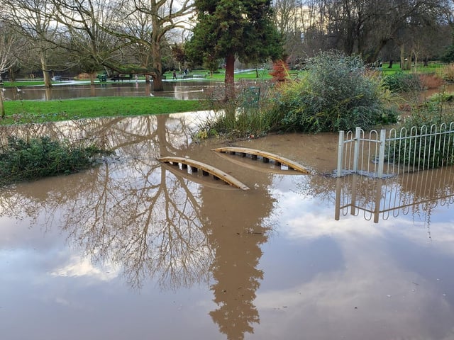 St Nicholas Park in Warwick after Storm Henk.
