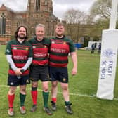 Rugby MP Mark Pawsey with his sons Tom and Will at Rugby School’s 'A Day of Rugby on The Close'