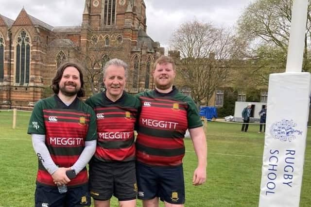 Rugby MP Mark Pawsey with his sons Tom and Will at Rugby School’s 'A Day of Rugby on The Close'