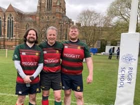 Rugby MP Mark Pawsey with his sons Tom and Will at Rugby School’s 'A Day of Rugby on The Close'