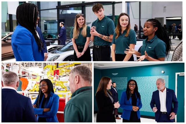 Business Secretary Kemi Badenoch visited Aston Martin’s HQ in Gaydon today (October 20), following news that the company had secured £9 million in government funding to help launch its first electric car.