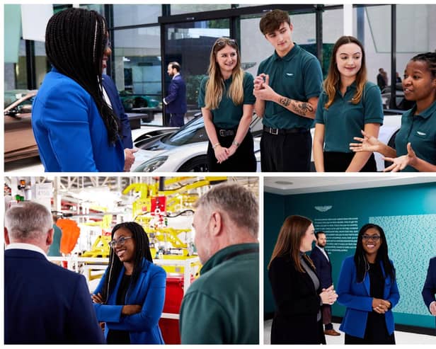 Business Secretary Kemi Badenoch visited Aston Martin’s HQ in Gaydon today (October 20), following news that the company had secured £9 million in government funding to help launch its first electric car.