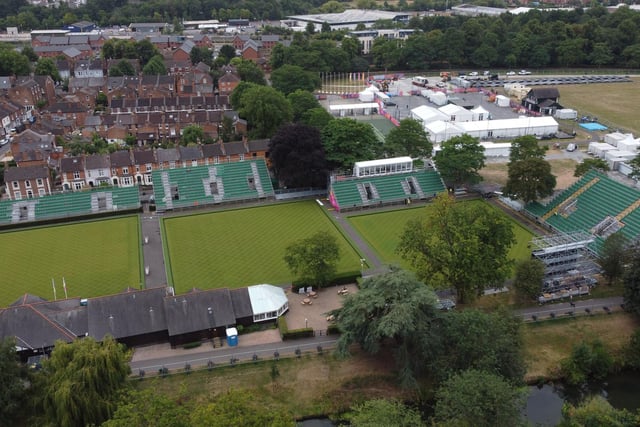 Aerial photo of the bowling arena at Victoria Park.