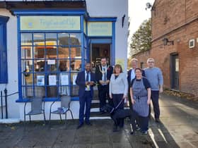 The official opening of the Forget Me Not Cafe carried out by Leamington Mayor Cllr Nick Wilkins who is pictured with owners Fran Scott and Steve Cooper and those who have played a part in the successful launch and running of the cafe since it opened in July.