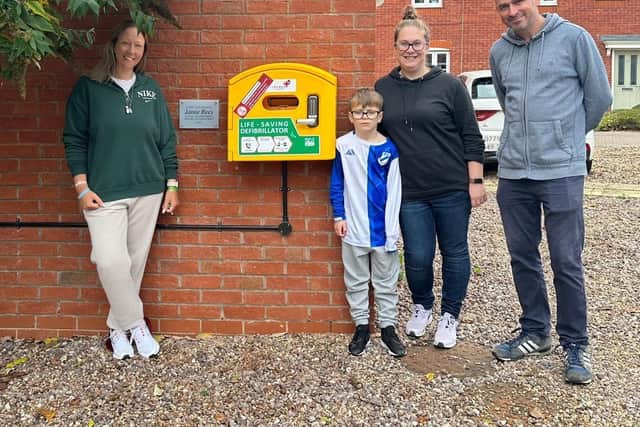 Naomi with the new equipment at the home of Tim Smith, Debbie Mountford and their son Zach. The couple agreed to have the equipment based at their Long Lawford home.