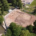 An aerial view of the site at Abbey Fields where the medieval remains were found. Picture supplied.