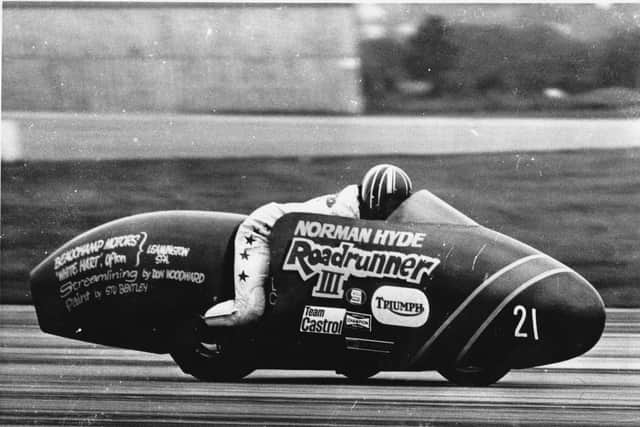 Norman Hyde breaking the World Sidecar Land Speed Record on Roadrunner in 1972. Picture submitted.