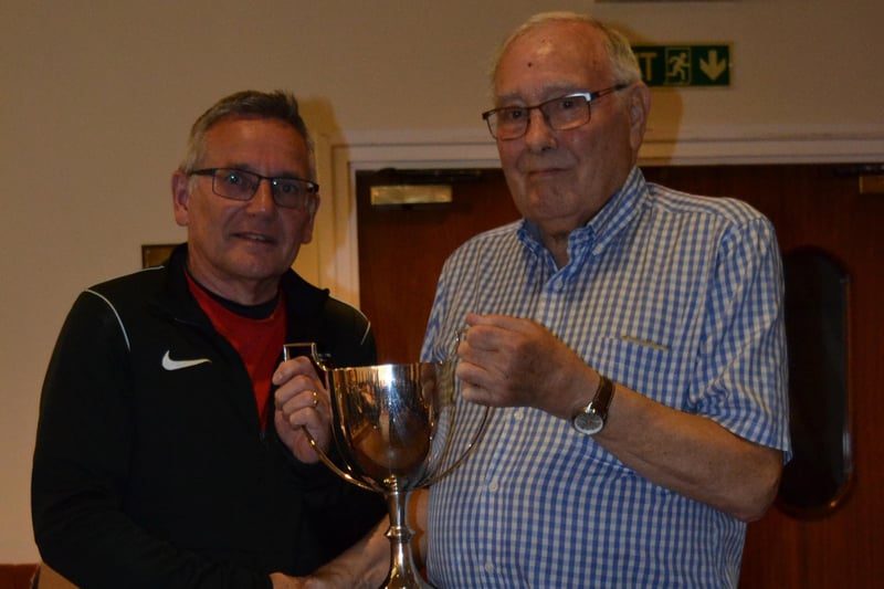 Ian Hudson from Stockton FC receiving the Sportsmanship Trophy  on behalf of Stockton reserves who completed the season without a single booking!