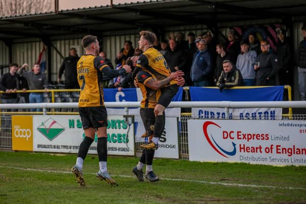 Leamington celebrate one of Cally Stewart's goals. Photo: Chris Simpson.