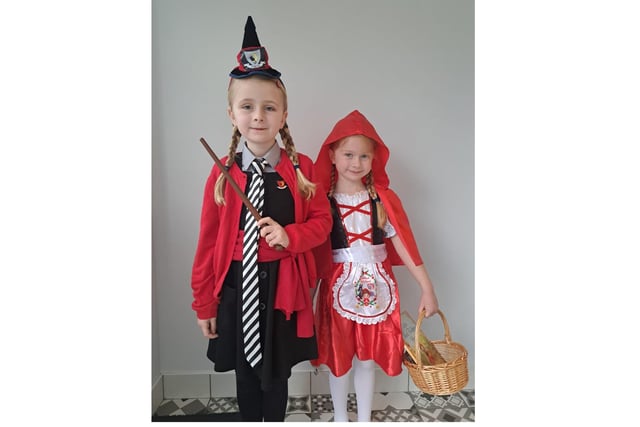 Katie of Telford Primary School as Mildred Hubble (The Worst Witch) and her sister Heidi of Telford Infant School as Little Red Riding Hood.