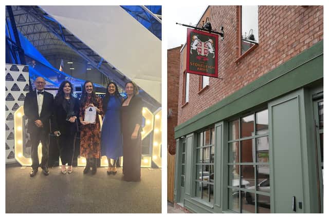 Left: pictured at the awards ceremony from left to right Leonne Wong (Waypm), Anna Parker (Intervention Architecture), Emma Harrabin (CDP), Yasmin Lokat (Intervention Architecture) and Clare Mitchell (Warwick District Council). Right: The Stoneleigh Arms in Leamington. Pictures supplied.