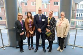 Representatives from hospices Mary Ann Evans, Loros, and Myton with Society CEO Barry Carter