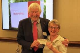 Marie O’Riley with Warwick Rotary President Vice President Alan Bailey. Photo supplied