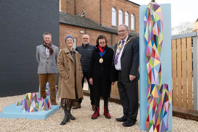 From the left: James Brookes (Complex Development Projects), Lucy Tomlins (Pangaea Sculptors Centre), Cllr Chris King (Warwick District Council), Cllr Sidney Syson (Warwick District Council) and Mayor of Leamington Spa Cllr Alan Boad.
