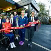 The new Aldi store opens its doors with help from Team GB's Alex Danson and Paralympian Lauren Rowles.
Manager Callum Hadley welcomes children from St Patricks Catholic Primary School to open the store. With a small group of shoppers arriving for the store to open.