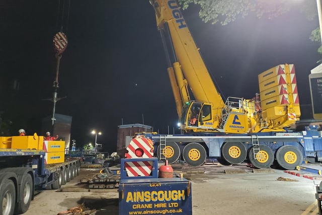 The crane ready to move the lift shafts.