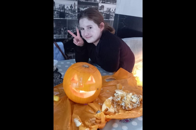 Bethany Thompson with her pumpkin. Photo supplied Emma Rockcliffe