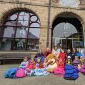 From left - Gill Eyers-Hunt, Moira Allen-Donald, Rachel Ollerenshaw, Eva Brown (young leader), Julie Brown and Sophie Glennon-Brown with members of the Rainbows. Photo supplied