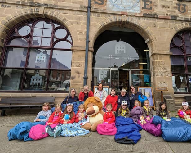 From left - Gill Eyers-Hunt, Moira Allen-Donald, Rachel Ollerenshaw, Eva Brown (young leader), Julie Brown and Sophie Glennon-Brown with members of the Rainbows. Photo supplied