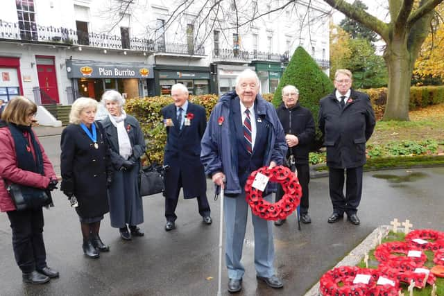 The laying of the wreath by members of the Leamington History Group at the war memorial in Leamington on Remembrance Sunday. Picture courtesy of the Leamington History Group.