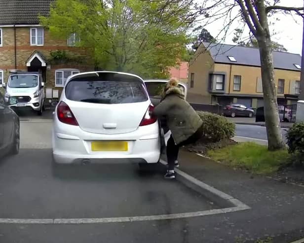 Courtney Lovland tried to stop the runaway Corsa