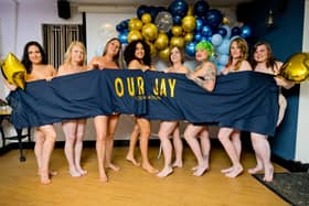 Kerry Prosser, Tina Gillespie, Samantha Edwards (barmaid), Shannon Bentley (barmaid), Roxi Chalk (barmaid), Hannah Oliver, and Stephanie Reid, are featured on the calendar page for January.