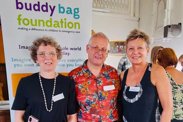 Gill and David Ralph, local coordinators of Buddy Bag Foundation and Karen Williams OBE, Founder.
