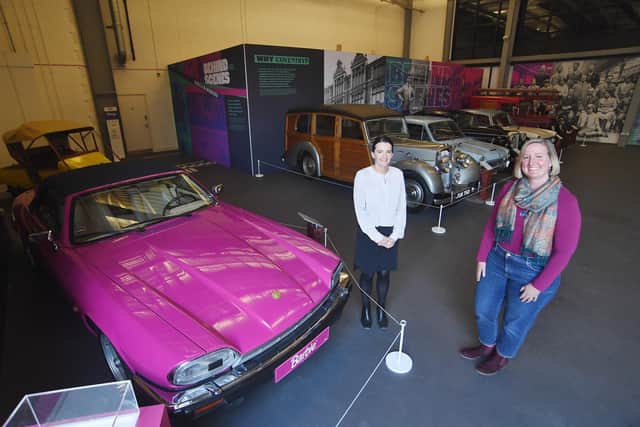 Marguerite Nugent (Culture Director) and Megan Nass (Curator) with the pink 'Barbie Car' at Coventry Transport Museum. Picture supplied.