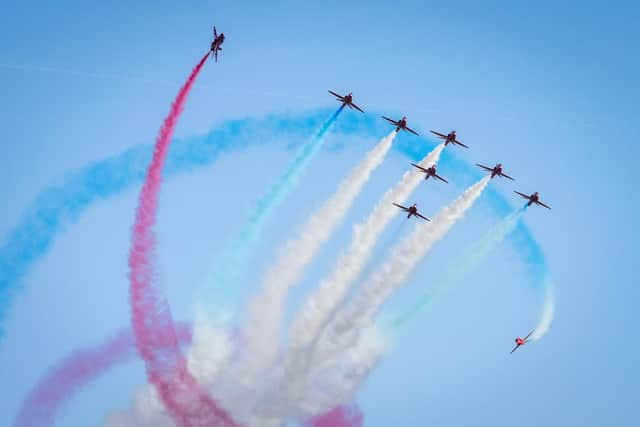 RAFAT Red Arrows practice their first display over Zadar Air Base to start Exercise Spring Hawk in 2024. Photo by AS1 Iwan Lewis RAF