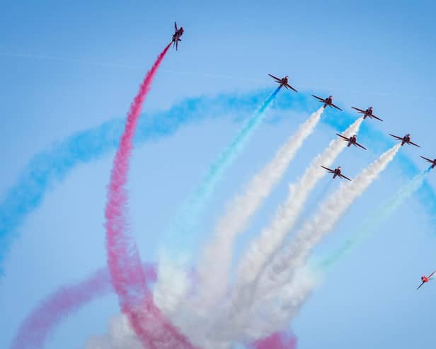 RAFAT Red Arrows practice their first display over Zadar Air Base to start Exercise Spring Hawk in 2024. Photo by AS1 Iwan Lewis RAF