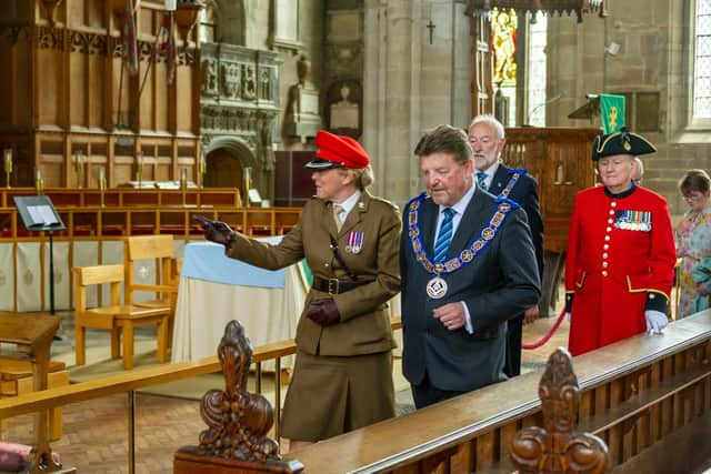 Warwickshire Freemasons recently signed the Armed Forces Covenant.  Philip Hall, Provincial Grandmaster and Lt. Col Samantha Brettell from HQ West Midlands, who signed on behalf of the MoD in the Regimental Chapel of the Royal Warwickshire Regiment in the Collegiate Church of St Mary in Warwick. Photo by Mike Baker