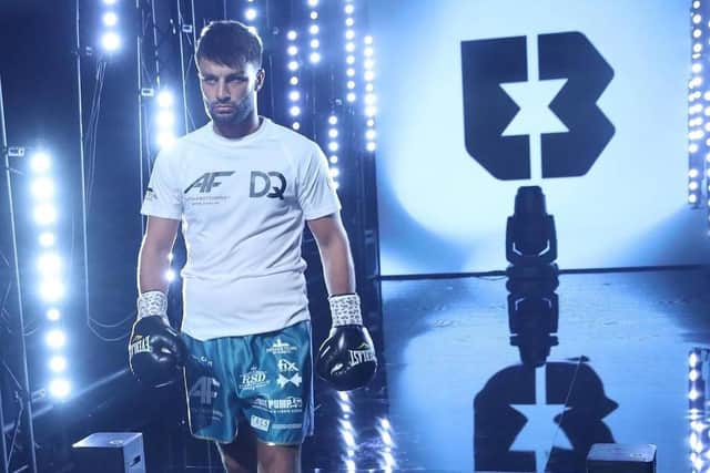 Leamington boxer Danny Quartermaine made it nine wins out of nine professional fights last weekend when he beat Mexican Christian Lopez Flores at the Resorts World Arena in Birmingham. Picture courtesy of Reece Singh PR.