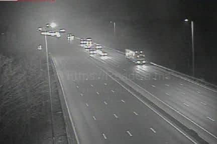 The M1 is closed near Northampton this morning (Tuesday January 31). Photo: Motorway Cameras.