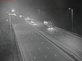 The M1 is closed near Northampton this morning (Tuesday January 31). Photo: Motorway Cameras.