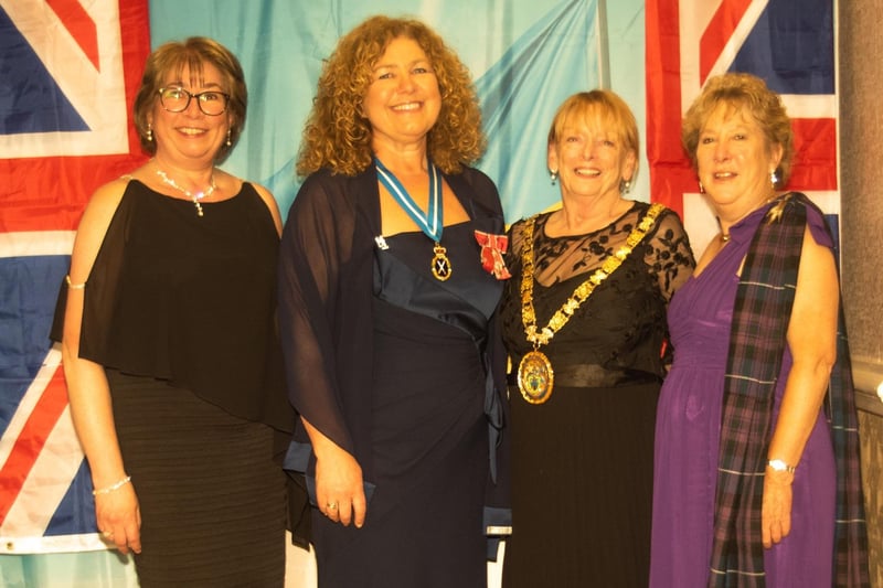 Anna Nepip-Frankis, Chair of Ukrainian Community, Karen Lynch, The High Sheriff of  Warwickshire. Barbara Brown, Mayor of Rugby, Kathryn Lawrence, Rugby Dunsmore Rotary Club.