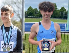 Zak Thorpe - a triple winner in the hurdles, shot and long jump and Robbie Dale - the U15s 300m victor