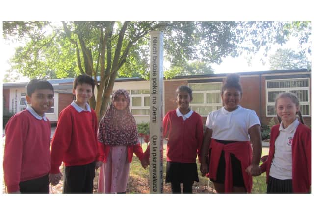 The Peace Pole installed at Sydenham Primary School in Leamington. Photo supplied