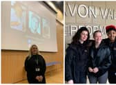 Campaigner Alison Cope at Avon Valley School, with youth workers from Aspire in Arts