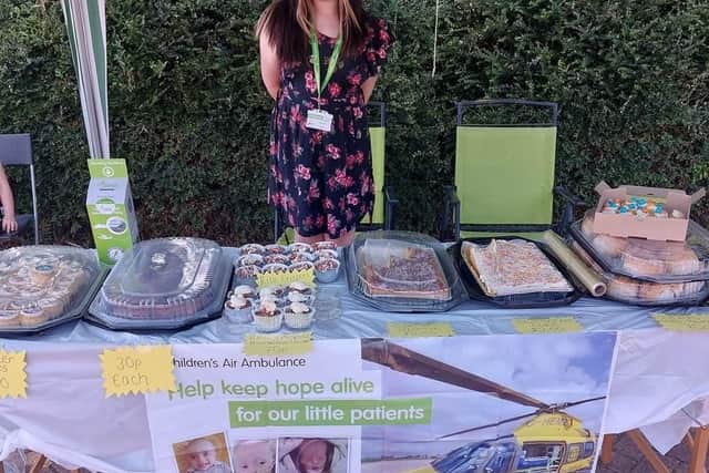 Lexie on one of her stalls to help raise money for the children's air ambulance.