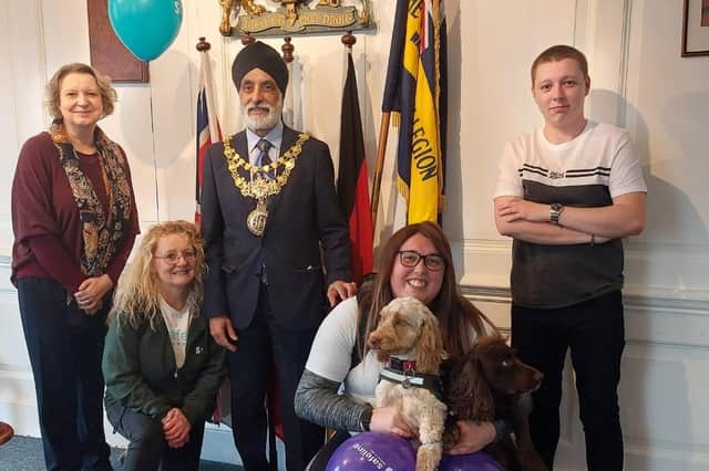 Rachael and Alex with the Mayor of Warwick, Cllr Parminder Birdi Singh and some of the staff at the town council office in Jury Street. Photo supplied