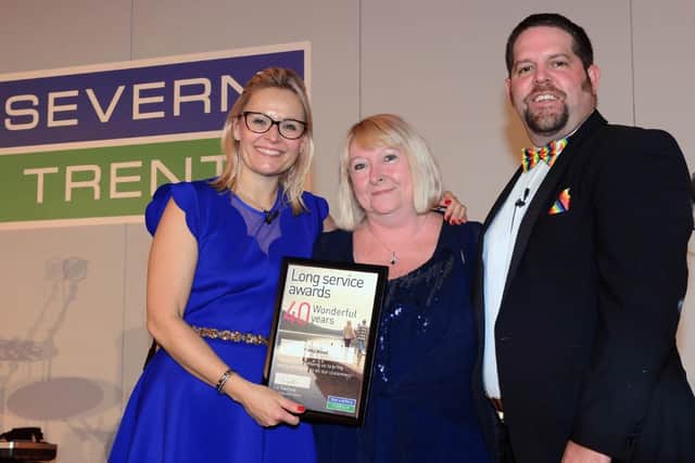 Severn Trent boss Liv Garfield with Cathy, middle, and Steve Witter, head of Network Control