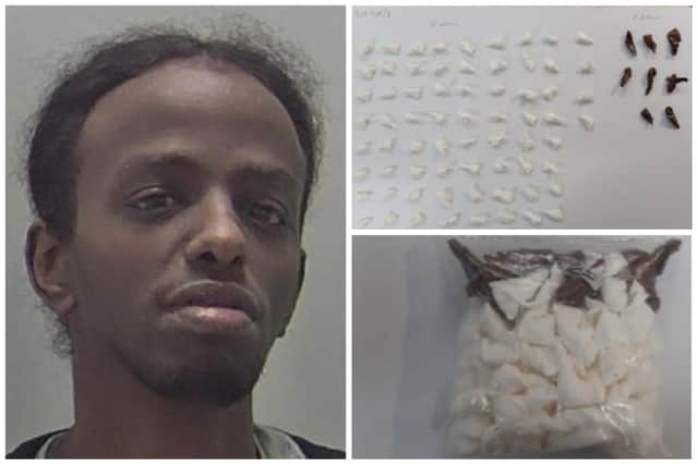Abdi Sharif - and some of the drugs found by police