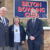 Bilton's men’s president Richard Stocking and ladies' president Helen Scott are pictured with Rugby MP Mark Pawsey.