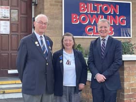 Bilton's men’s president Richard Stocking and ladies' president Helen Scott are pictured with Rugby MP Mark Pawsey.