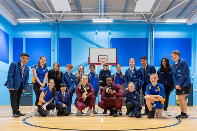 Commonwealth Games judo Gold Medalists Jamal Petgrave and Emma Reid vare pictured with pupils at Campion School in Leamington. Credit: Mike Baker (MDB Photography)