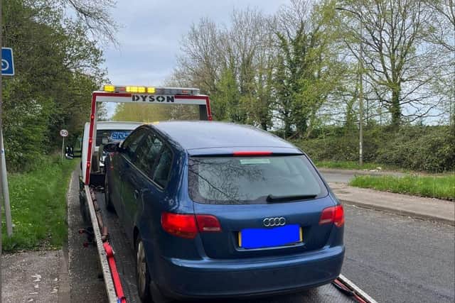The Audi A3 seized by police in Warwick Road near Kenilworth on April 14.